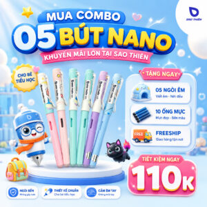 Combo 5 Bút Sao Thiên S205 Nano Tẩy Xóa Mực Cho Học Sinh Lớp 1, 2, 3
